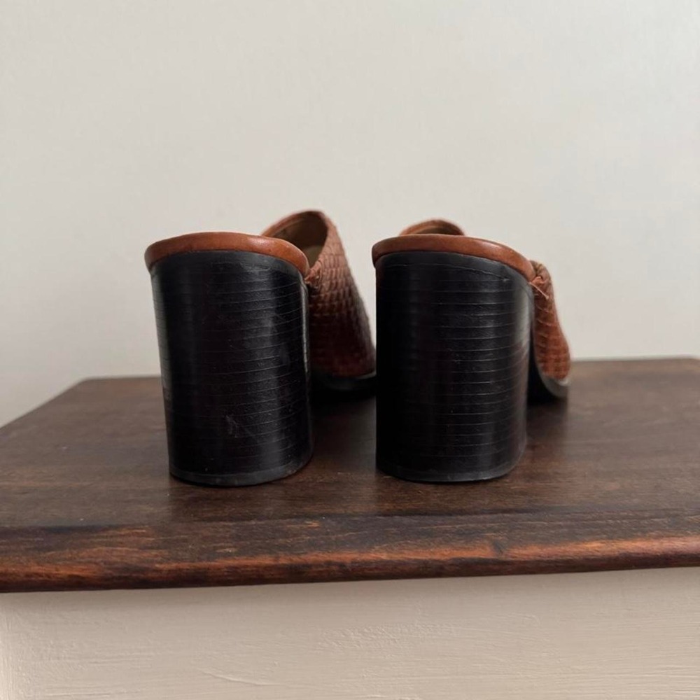 Vintage Woven Leather Mule 90s boho brown cognac square - Picture 6 of 8